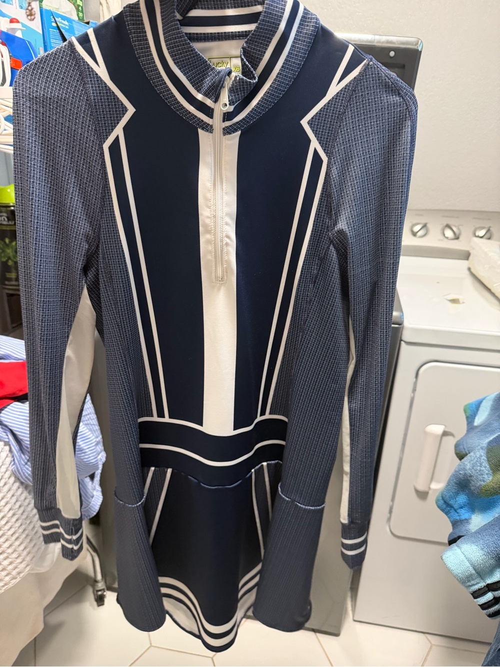 Lucky in Love Navy and White Long Sleeve Athletic Dress.